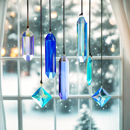 HDCRYSTALGIFTS Crystal Prisms Sun Catchers Hanging, 7PCS Blue Dreams Suncatcher Rainbow Maker Sun