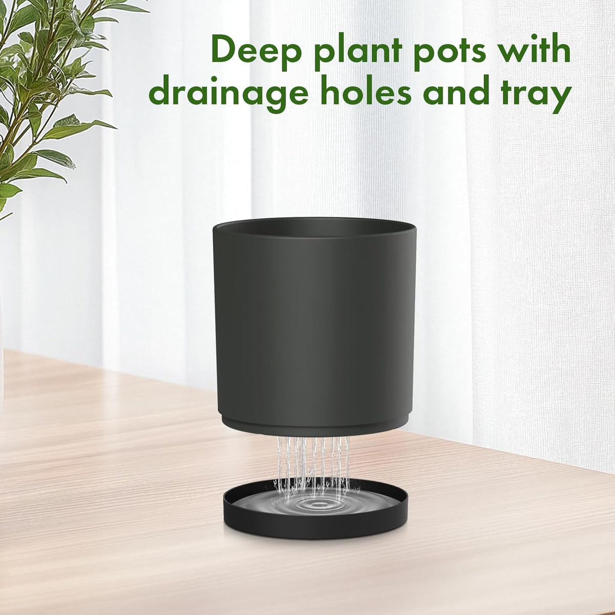 8/7/6 inch Plant Pots, 3 Set Cylinder Flower Pots for Outdoor Indoor Plants, Decorative Plastic