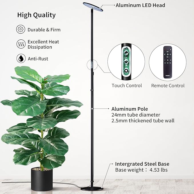 chiphy Grow Lights, 85" Full Spectrum Plant Light for Indoor Plants, 4/8/12H Timer, 40W Grow Lamp