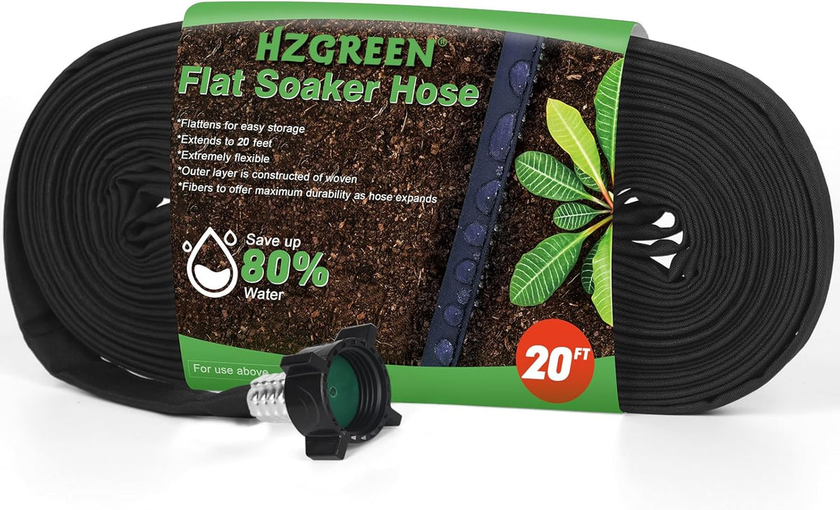 Flat Soaker Hose 20FT,Drip Hose for Garden Beds Linkable Irrigation System Lightweight and Easy