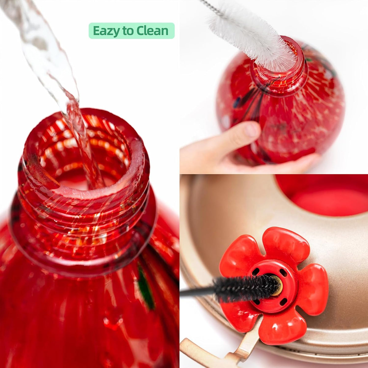Gifts for Mom 34OZ Hand Blown Glass Hummingbird Feeders for Outdoors Hanging, with Ant Moat Humming
