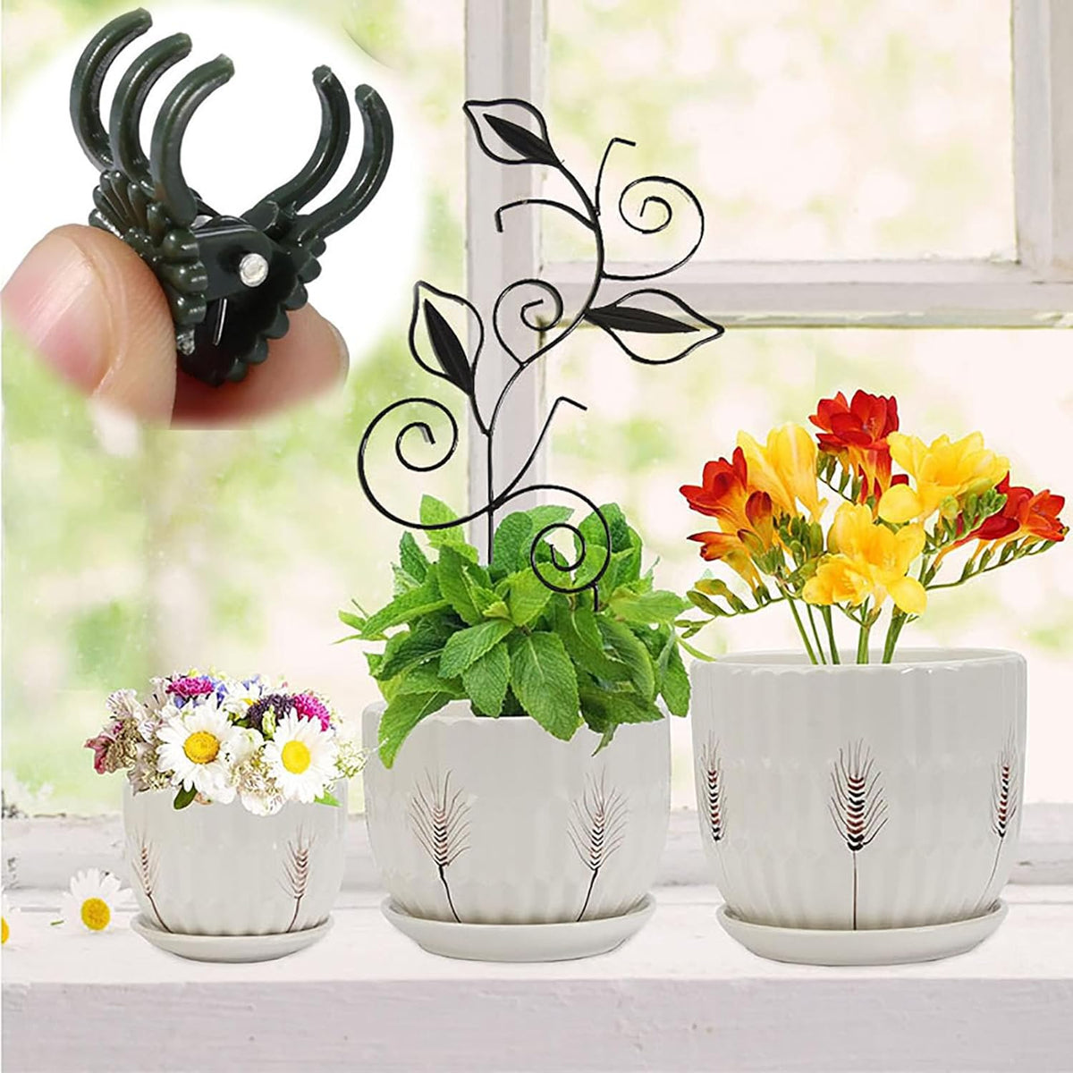 Decorative Metal Plant Trellis for Indoor Potted Plants – Leaf Shape Vine Support Stakes with 6