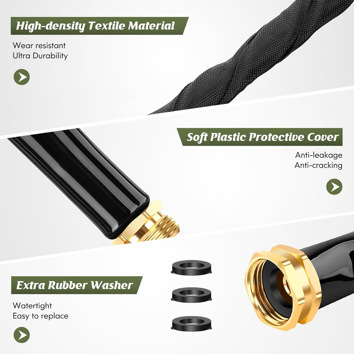 Non-Expanding Garden Hose 50FT, Lightweight & DurableWater Hose, No-Kink, Tough & Flexible Hose