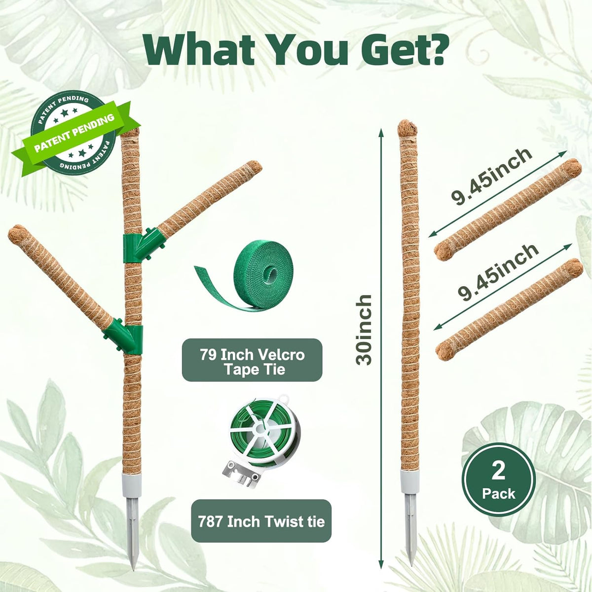 Moss Pole 30 Inch, 2 Pack Monstera Plant Support, Bendable Plant Stakes for Indoor Plants, Plant