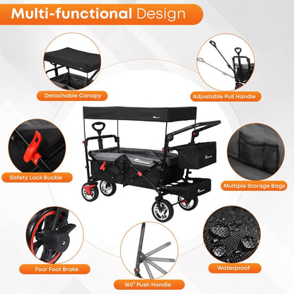 Wagon Cart with Removable Canopy,Collapsible Foldable Wagon, Heavy Duty Utility Outdoor Foldable