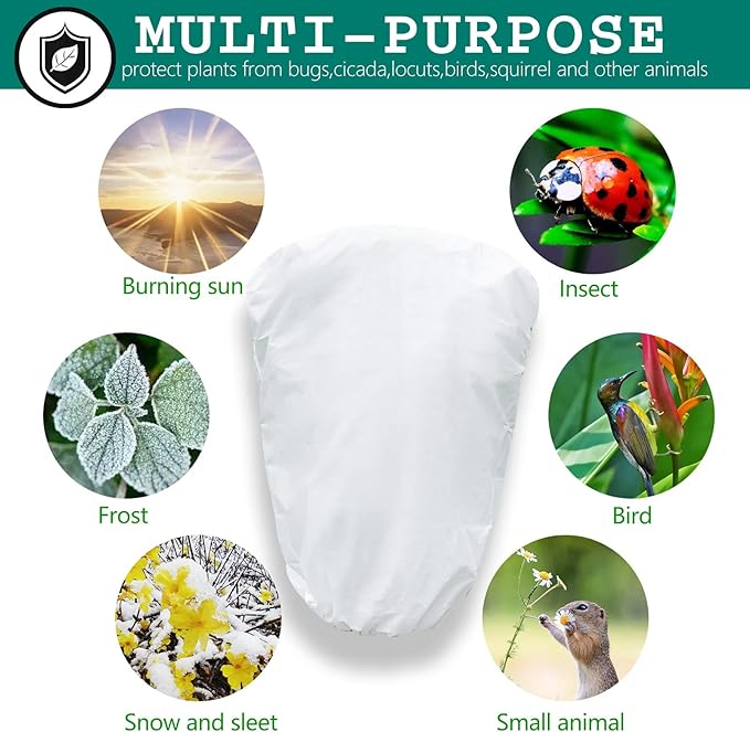 2 Pcs Tree Covers for Winter, Plant Covers Freeze Protection with Drawstring and Zipper, 2.5 oz/yd²
