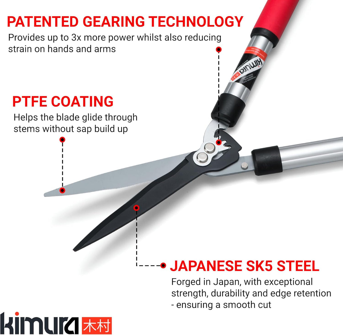 Kimura® Pro Telescopic Garden Shears - Premium Hedge Shears, Patented Gearing Technology