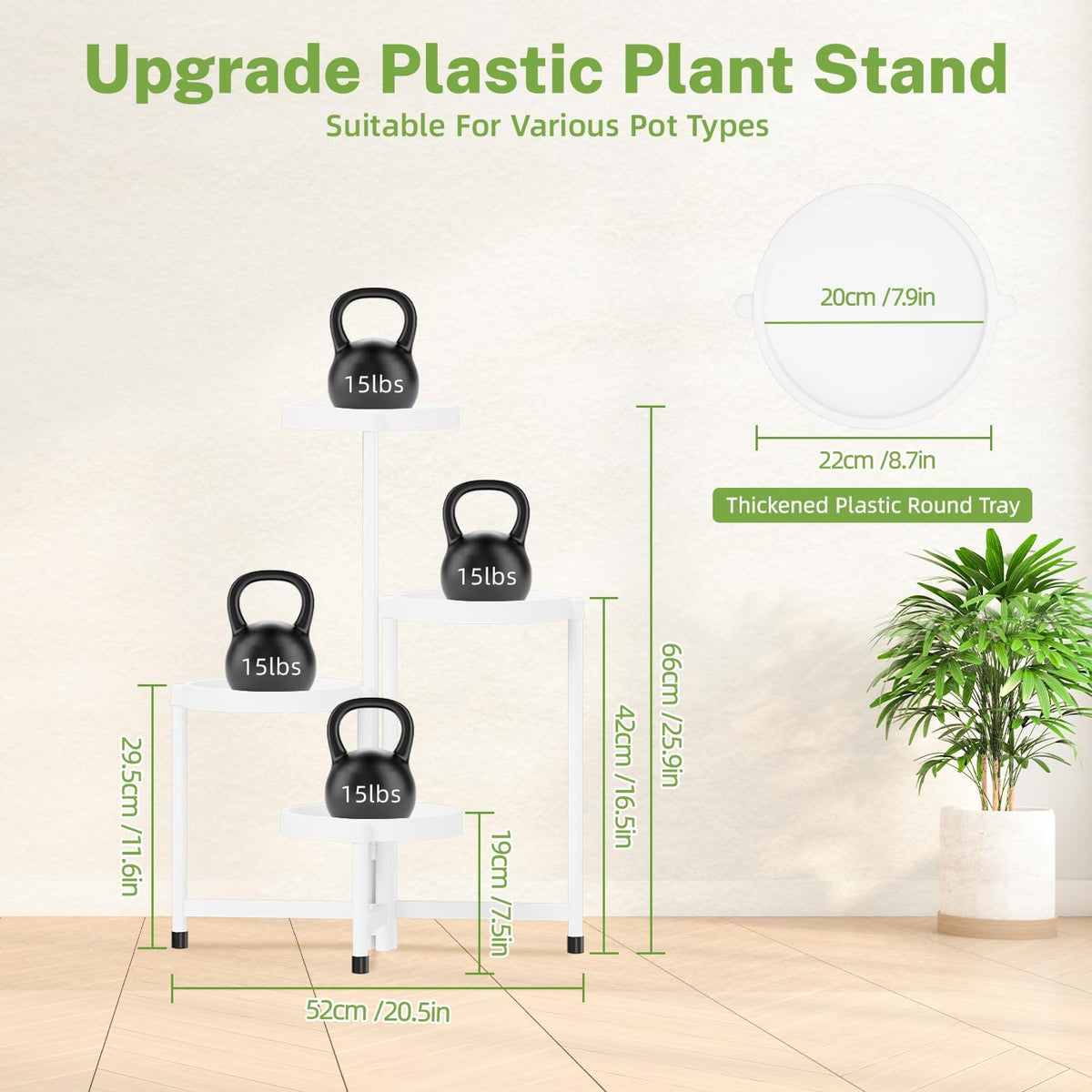 iDavosic.ly 4 Tier Folding Plant Stand Indoor Outdoor with Plastic Tray, Tiered Corner Flower