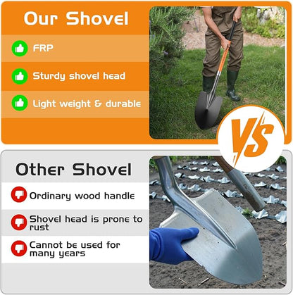 HIGHLIGHT Spade, Heavy Duty Gardening Shovel, Garden Shovel 56 inch for Digging, Round Shovel with