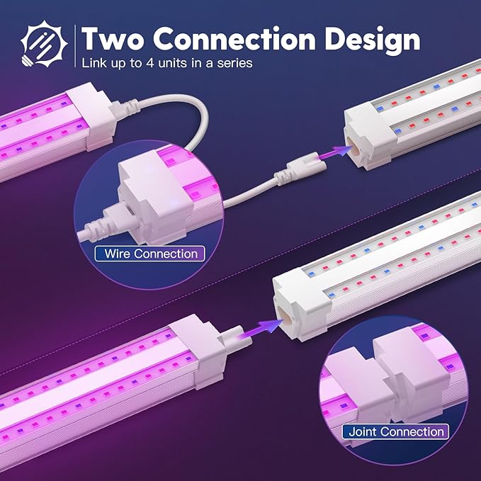 FREELICHT 1 Pack 4FT LED Grow Light, 40W (250W Equivalent), Red Blue (660nm+460nm) Full Spectrum