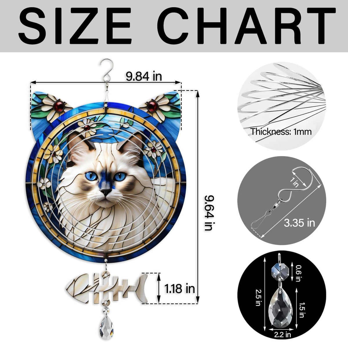Birman Cat Wind Spinner, Birman Cat Wind Spinner Hanging for Yard and Garden