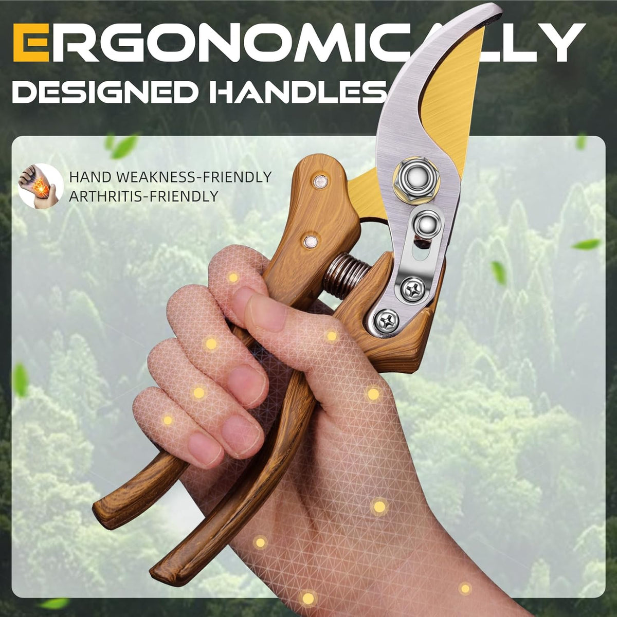 8.5" Professional Bypass Pruning Shears – Heavy Duty Garden Scissors & Clippers for Wood & Tree