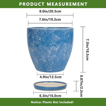 8 Inch Plant Pot - Ceraimc Planter for Indoor Outdoor Plants, Round Flower Pot with Drainage and