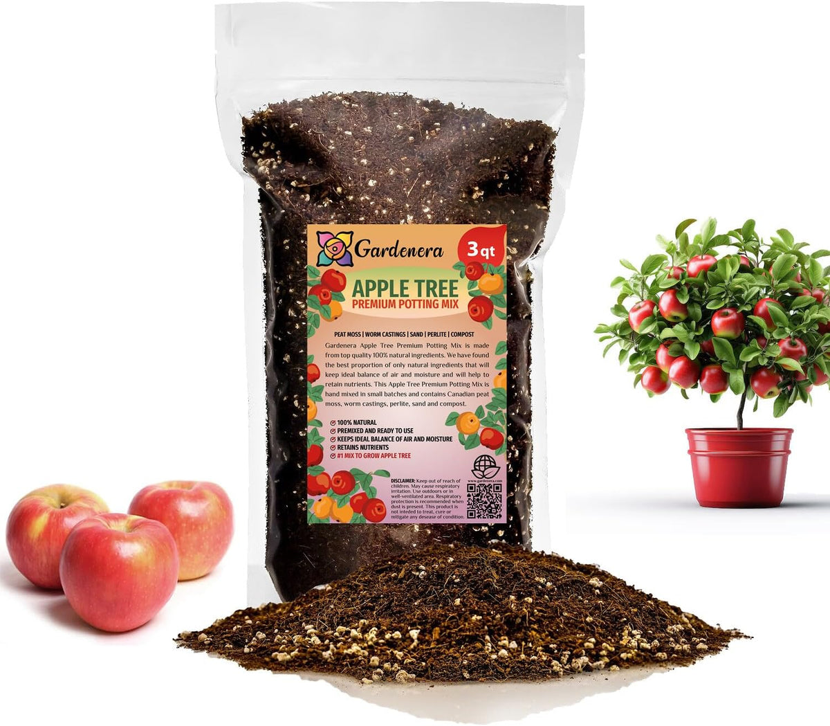 Gardenera Premium Apple Potting Soil Mix - Optimal Nutrient-Rich Blend for Thriving and Juicy
