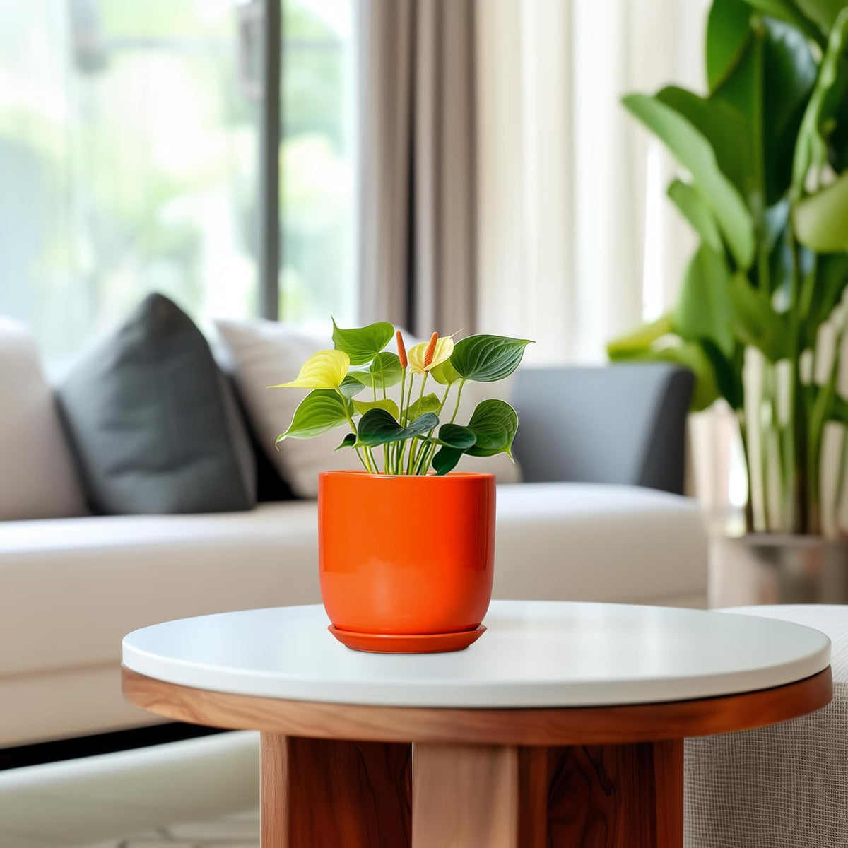 5 Inch Plant Pot - Ceramic Planter for Succulent Cactus Herbs Indoor Plants, Modern Round Flower