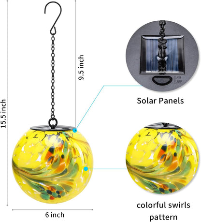 VCUTEKA Solar Hanging Lanterns Outdoor Decoration, Glass Solar Lights with Hook Up, Solar Garden