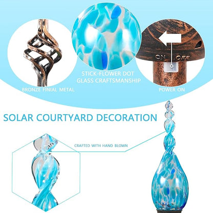 Solar Garden Lights Outdoor, Decorative LED Flame Garden Stakes, Hand Blown Glass and Outdoor
