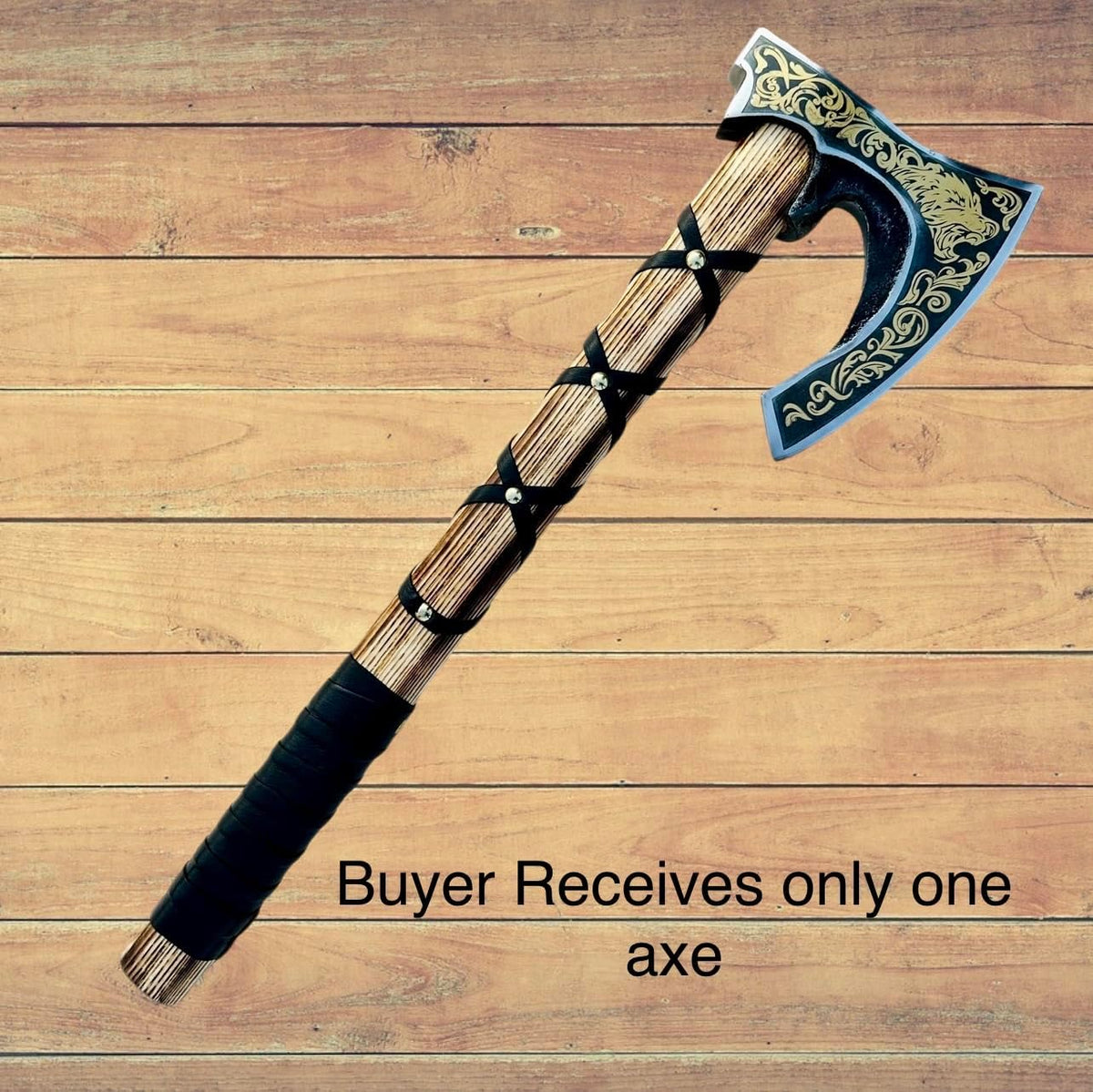 AX-7004 Custom Gift Forged Carbon Steel Viking Axe with Rose Wood Shaft, Viking Bearded Camping Axe