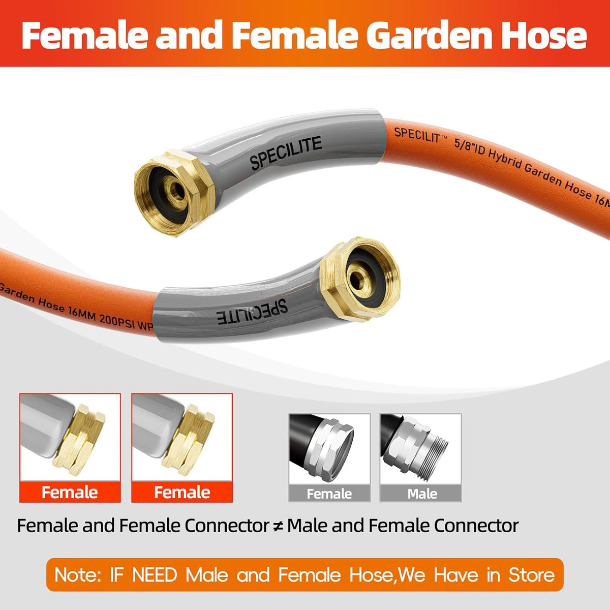 SPECILITE Garden Water Hose 10 ft x 5/8 in with Female to Female Connector, Small Leader Hose for