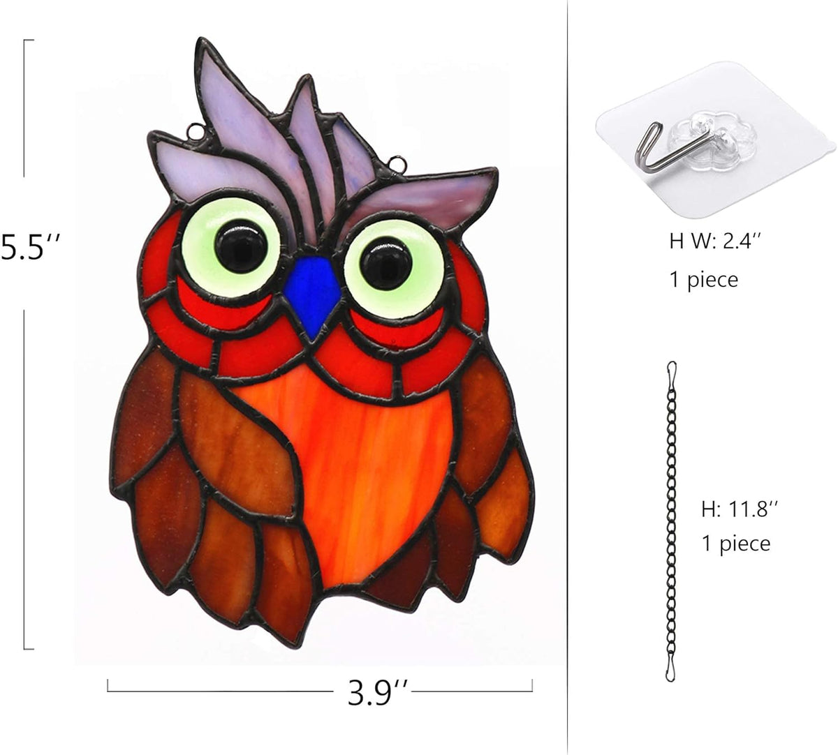 Owl Bird Stained Glass Window Hanging Suncatcher,Bird Decor Wall Art for Living Room Bedroom