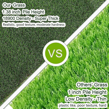 Artificial Grass Turf 15FTx30FT, 1.38" Pile Height Realistic Synthetic Grass, Indoor Outdoor Pet