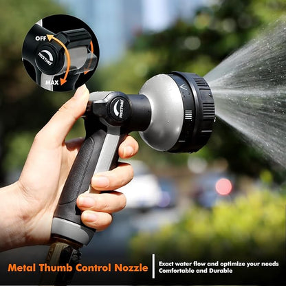 RESTMO Full Shower Hose Nozzle, Metal Spray Nozzle for Garden Hose, 8 Spray Patterns, Water Hose