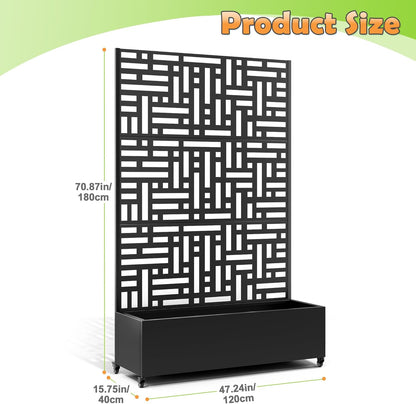 Metal Raised Garden Bed with Trellis, 2-in-1 Planter Box & Privacy Screen for Climbing Plants