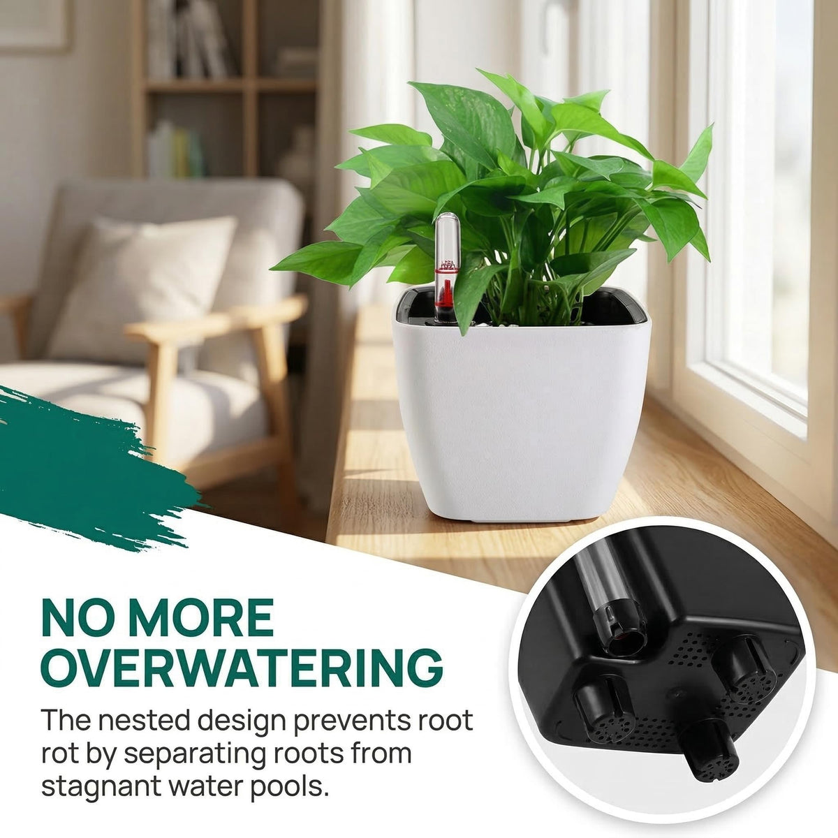yarlung 6 Pack Self Watering Planter with Water Level Indicator, 5 Inch Plastic Plant Flower Pots