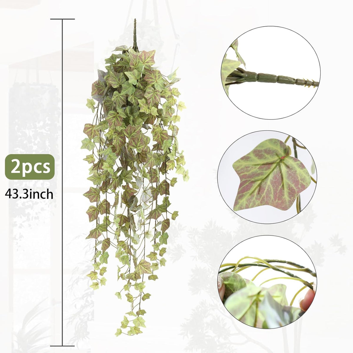 RECUTMS Ivy Vine Artificial Hanging Plants 39.4 Inch Faux Plastic Leaves Greenery Bushes for Shelf