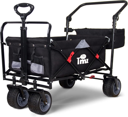 TMZ All Terrain Utility Folding Wagon, Collapsible Garden Cart, Heavy Duty Beach Wagon, for