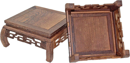 GOLDY&WENDY Chinese Style Wooden Base Rosewood Carved Flower Bonsai Display Stand Art Antique