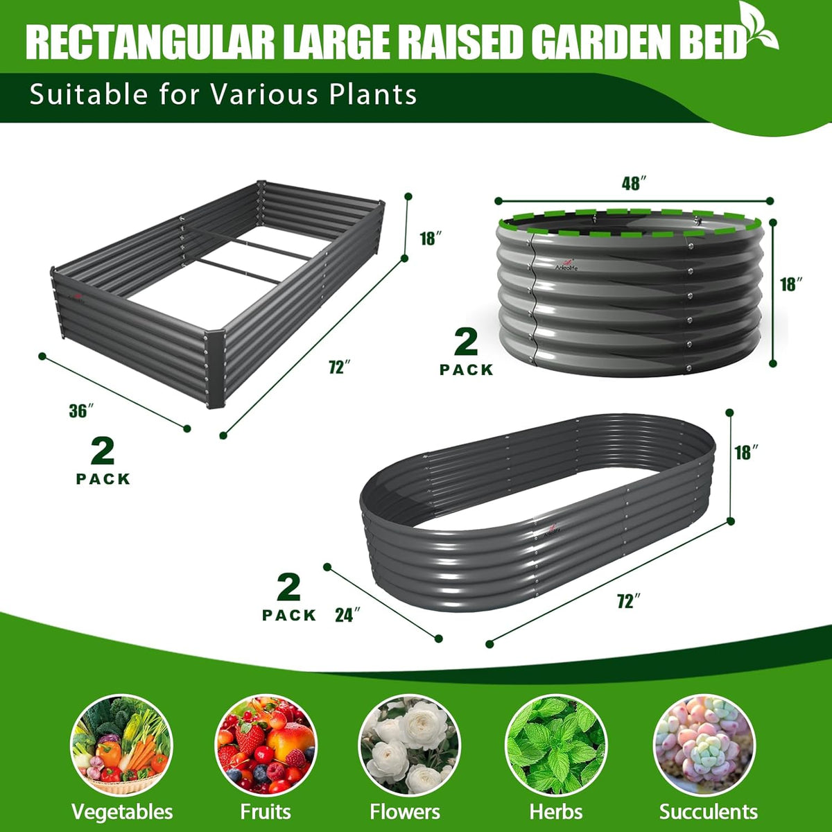 A ANLEOLIFE 6-Pack 4X4 & 6X3 & 6X2 Deep Root Galvanized Raised Garden Beds Outdoor for Planting