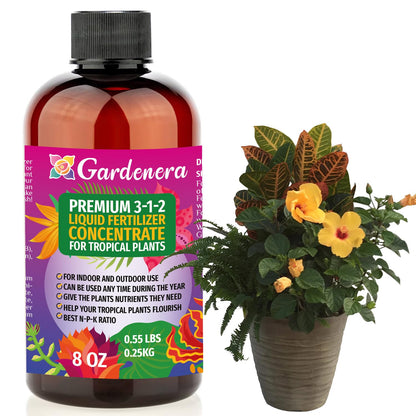 Gardenera Premium Liquid Fertilizer - 3-1-2 Concentrate for Tropical Indoor Plants & Flowers