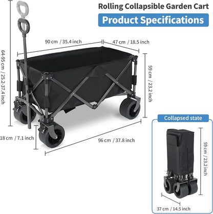 Beach Cart with 7 inch All-Terrain Wheels, Wagons Carts Heavy Duty Foldable, Utility Grocery Wagon