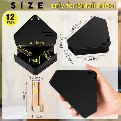 Qualirey 12 Pcs Mice Station with Key Triangle Bait Station Reusable Rodent Trap Bait Box, Keeps