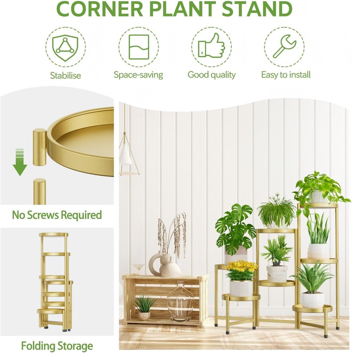iDavosic.ly 7 Tier Large Plant Stand Indoor, 10 Inch Wide Tall Corner Metal Plant Stands Outdoor