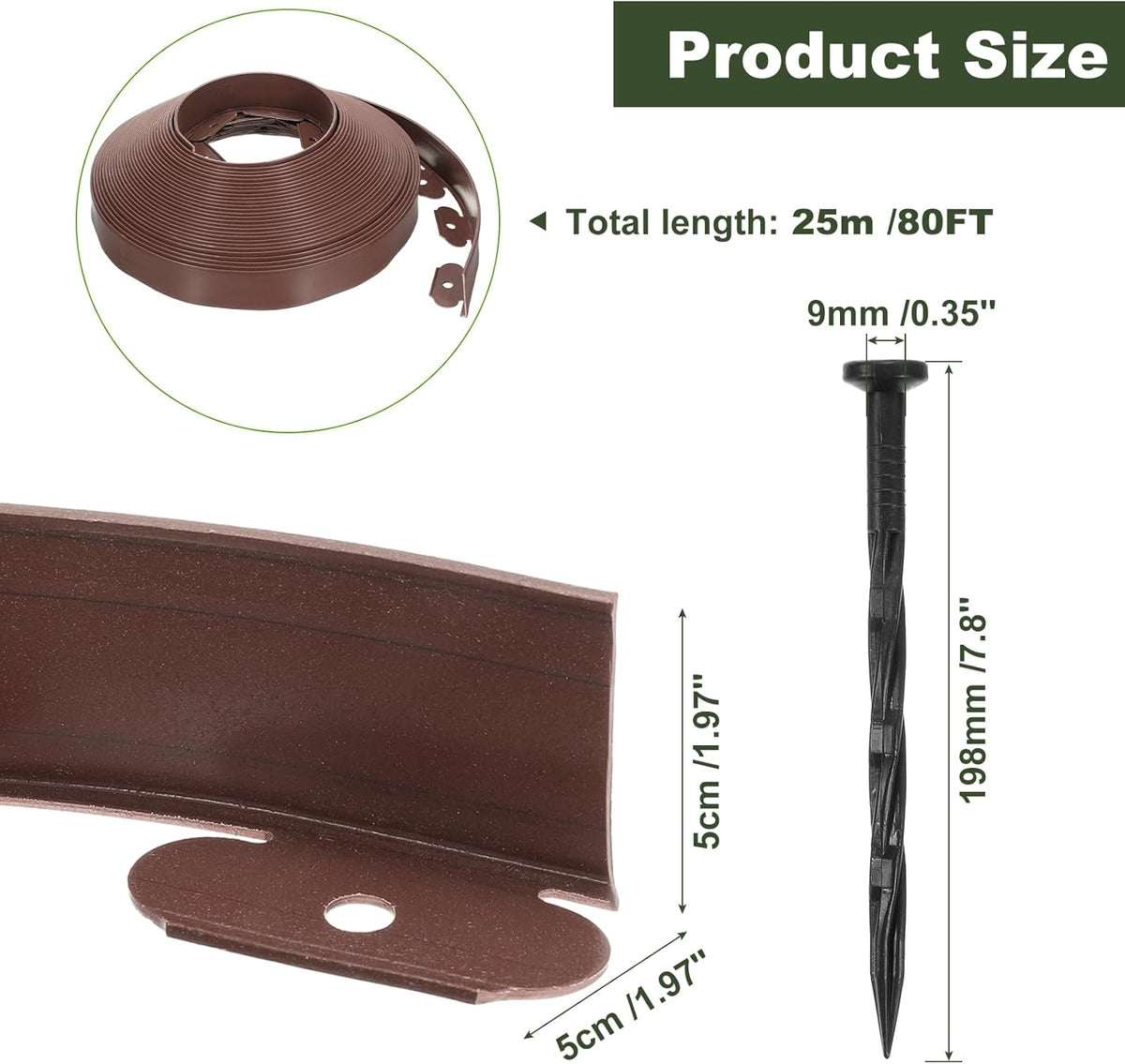 uxcell Landscape Edging, 1Pcs 80FT x 2" - No Dig Garden Edging Kit with 75 Stakes, Landscape Edging
