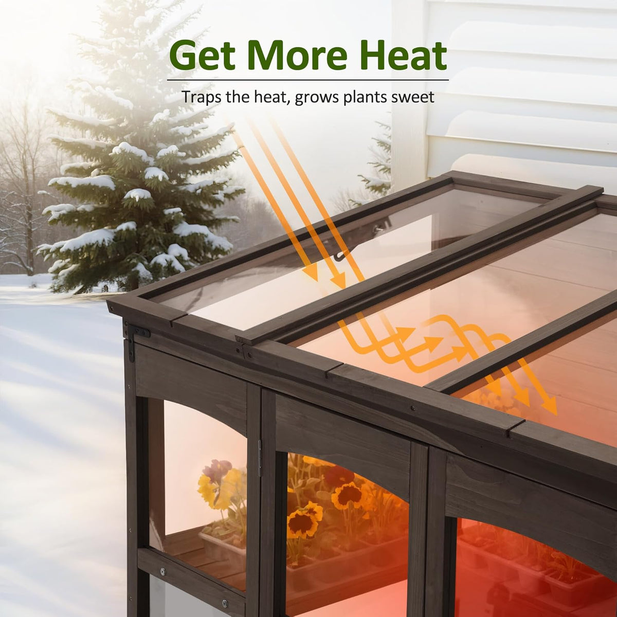 MCombo Wooden Greenhouse, Walk-in Outdoor Greenhouse with Openable Roof and Lockable Door, 0899