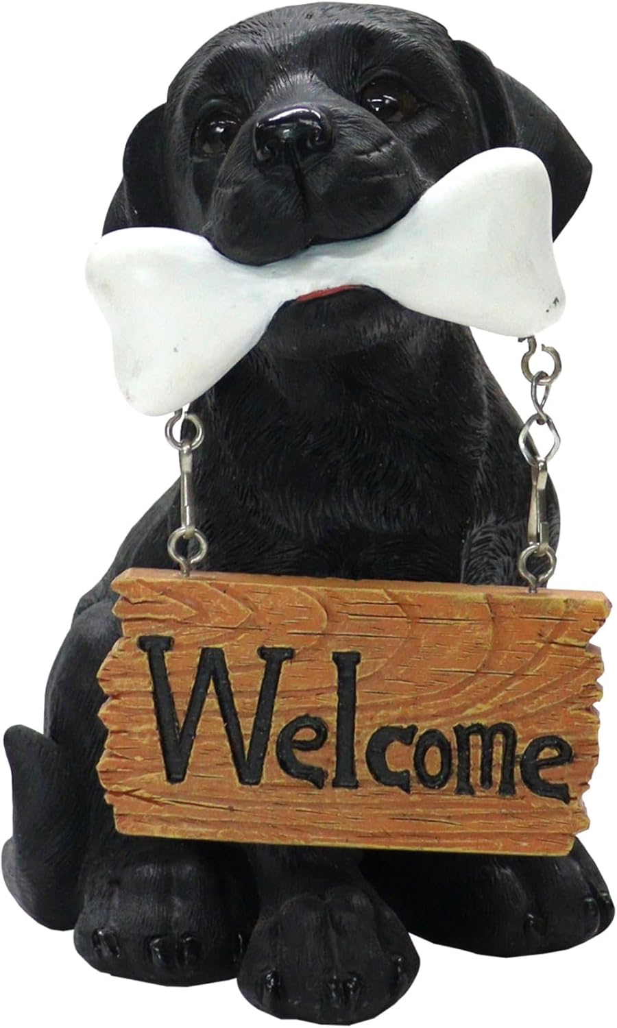 Nature's Mark Black Labrador Retriever Dog Puppy Statue with Welcome Sign Resin Garden Statue Decor