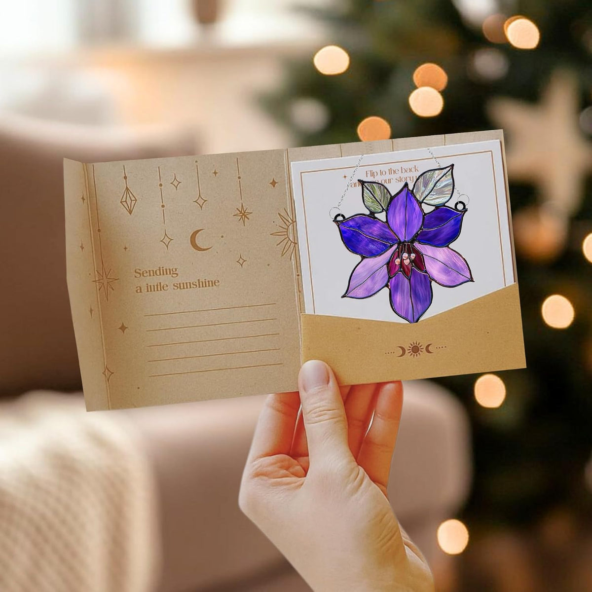 Purple Clematis Acrylic Suncatcher Stained Glass Effect Window Car Hanging Christmas Ornament