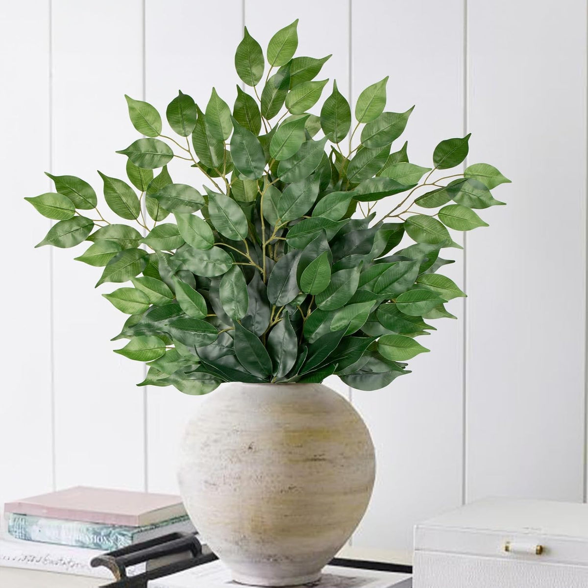 12PCS Ficus Leaves Artificial Branches 24" Faux Ficus Greenery Tree Branches Fake Ficus Leaves