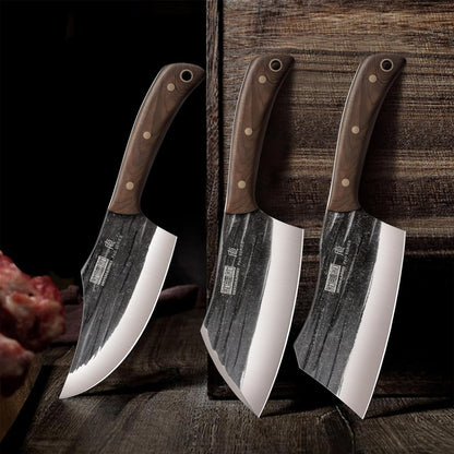 HOSHANHO Butcher Knife Set, 3-Piece High Carbon Steel Serbian Chef Knife Set of Heavy Duty Boning