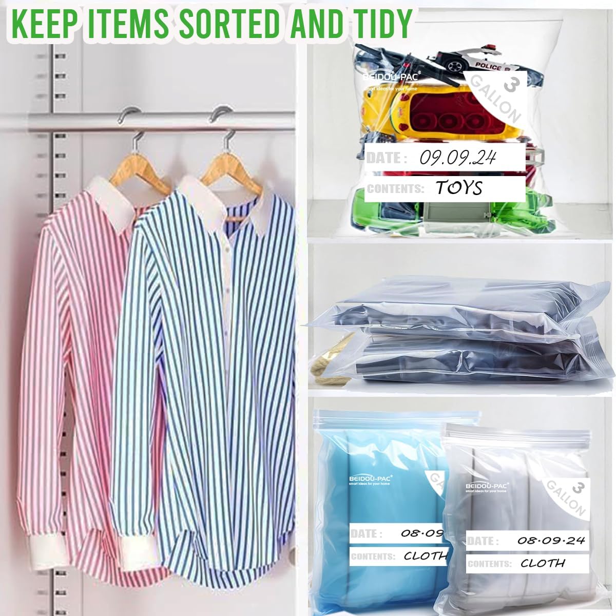 3 Gallon Large Plastic Bags with Zipper Top, | 50 Count | 2 Mil | 16" x 18" | Heavy-Duty Reusable