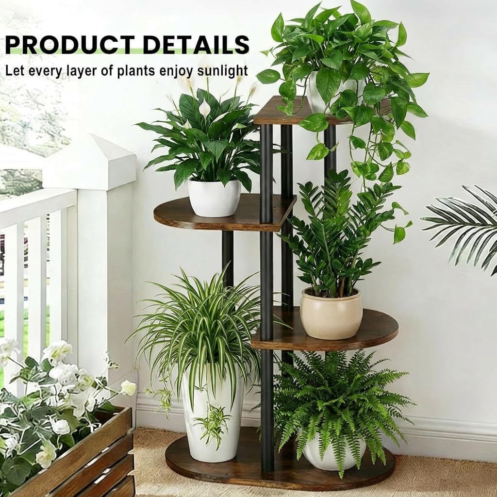 Korrie Home Tiered Plant Stand Indoor, Tall 4 Tier 5 Potted Wooden Plant Shelf for Multiple Flower