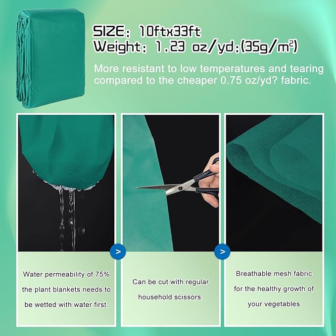 Plant Covers Freeze Protection 10FT x 33FT,Reusable Garden Fabric Floating Row Cover for