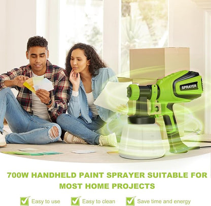 Paint Sprayer 700W, Electric HVLP Paint Spray Gun, with 4 Nozzles and 3 Patterns Cleaning & Blowing