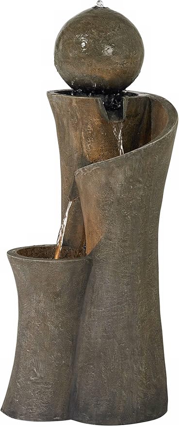 Sphere Curve 39 1/2" High Large Modern Zen Indoor Outdoor Decor Faux Stone Floor Fountain with