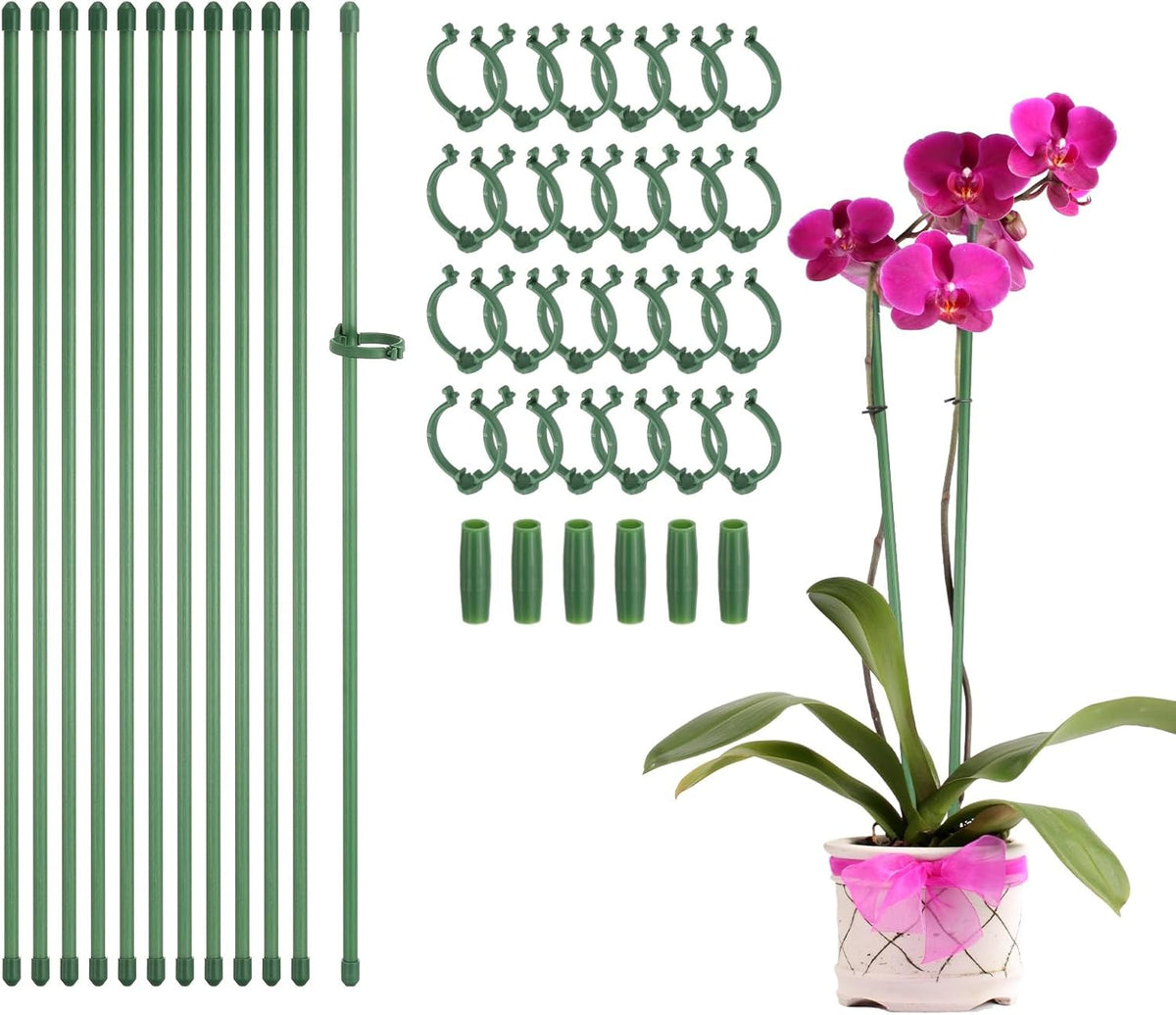 uxcell 12pcs Plant Support Stakes, 15.7inch Adjustable Single Stem Stakes Garden Plant Support