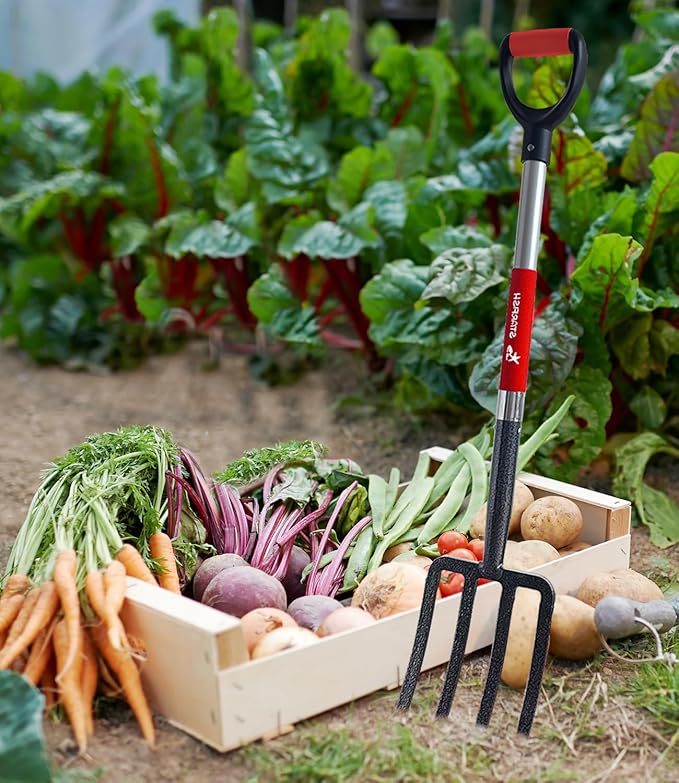 Digging Spading Fork Forged Steel with D Grip Handle 41??Premium 4-Tine Spading Digging Fork Sturdy