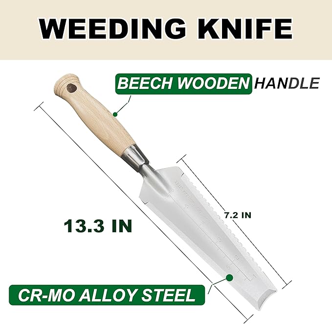 SUMIO 13.3" Alloy Steel Weeding Transplanter, Hori Hori Knife, Digging Trowel with Serrated Edge